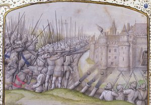Ms 659 f.271 r。 1364年、1477年のアヴレイの戦い 作： Master of Mary of Burgundy
